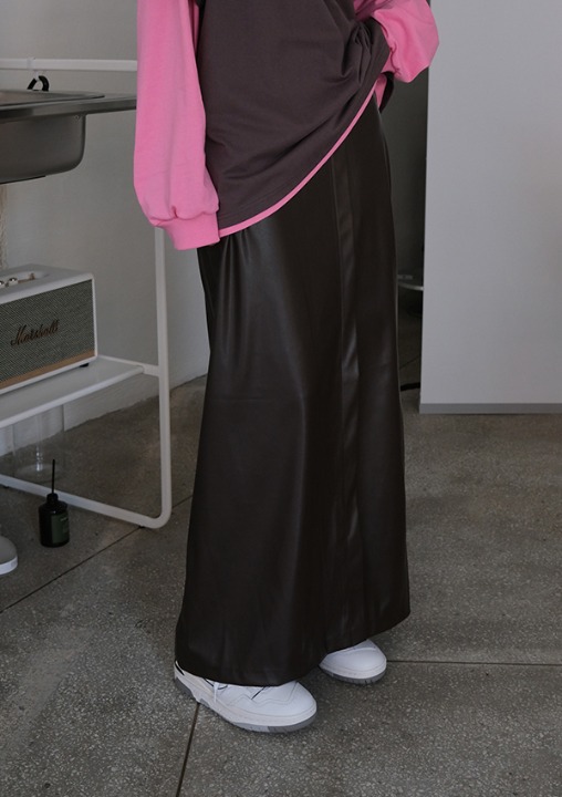 leather maxi skirt (5color)